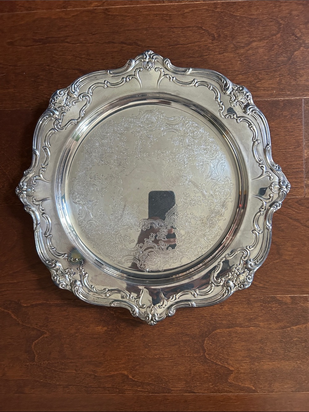 Vintage Gorham Ornate Electroplated Silver Serving Tray with Scalloped Edge